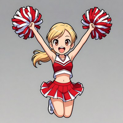 Anime girl cheering with pom poms