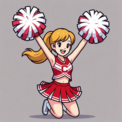 Blonde cheerleader with pom poms