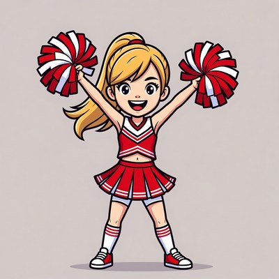 Blonde cartoon cheerleader with pom poms