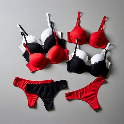 Red White Black Lace Bras Panties