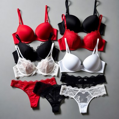 Red Black White Lace Bras Panties