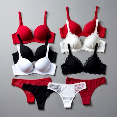 Assortment of Red Black White Bras Panties