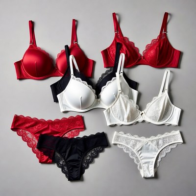 Red White Black Lace Bras Panties