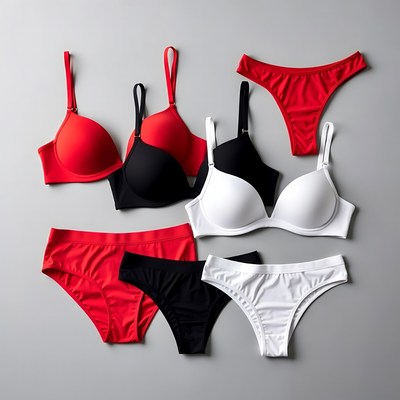 Red Black White Bras and Panties