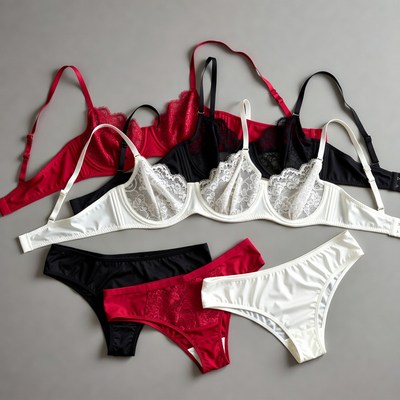 Red White Black Lace Bras Panties