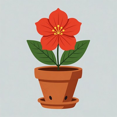 Red Flower in Terracotta Pot