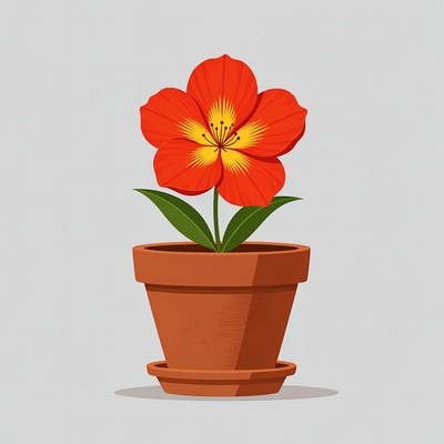 Red Flower in Terracotta Pot