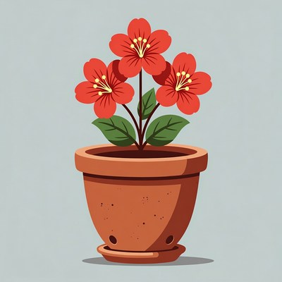 Three Red Hibiscus Flowers in Terracotta Pot