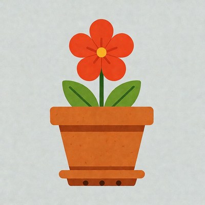 Red flower in terracotta pot