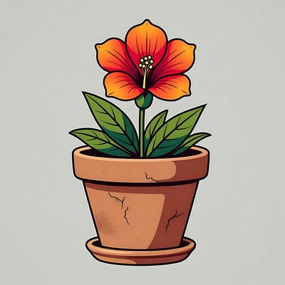 Hibiscus flower in terracotta pot