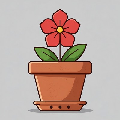 Red Flower in Terracotta Pot