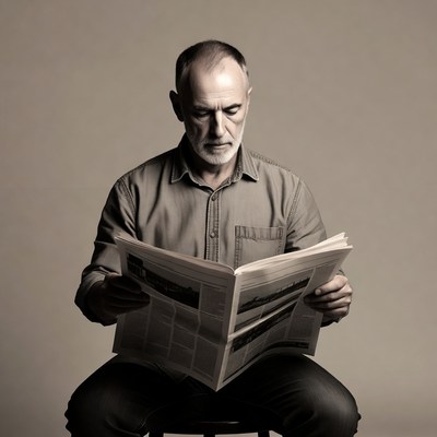 Older man reading newspaper
