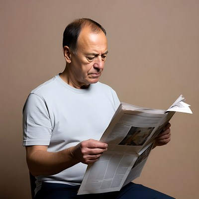 Older man reading newspaper