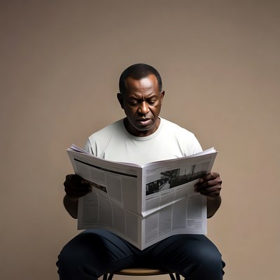 African-American man reading newspaper