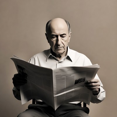 Elderly man reading newspaper