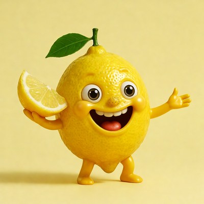 Cartoon Lemon Holding Lemon Slice