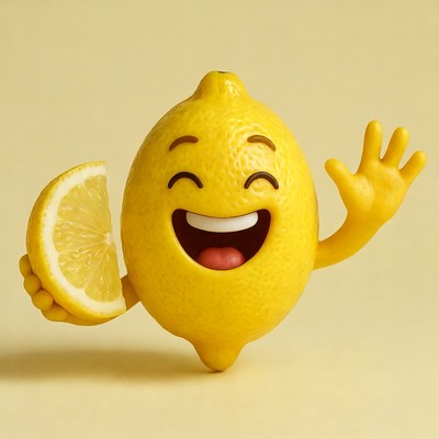 Smiling cartoon lemon waving
