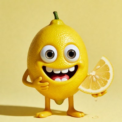 Cartoon Lemon Holding Lemon Slice