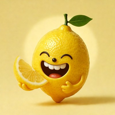 Cartoon Lemon Smiling with Slice