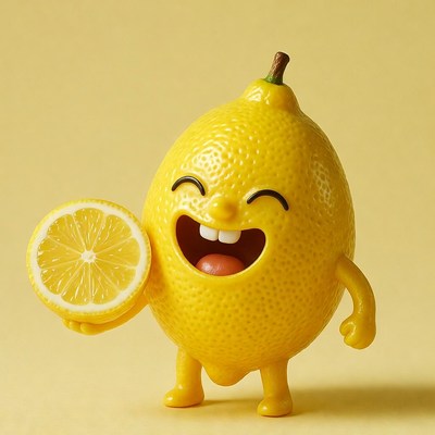 Cartoon Lemon Character Holding Lemon Slice
