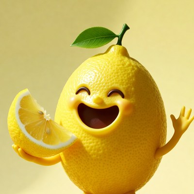 Happy Cartoon Lemon Holding Slice
