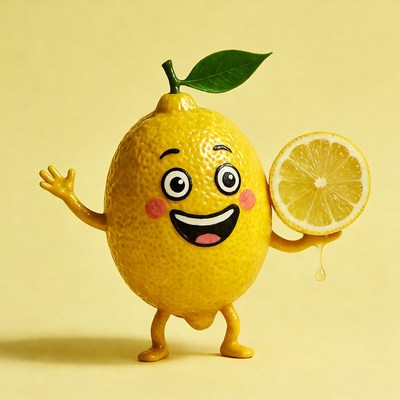 Happy cartoon lemon waving