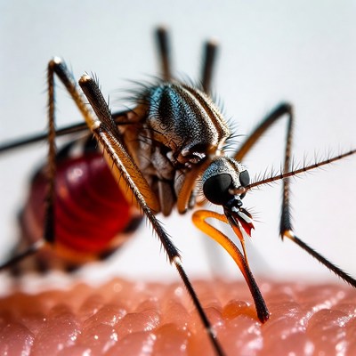 Mosquito biting human skin