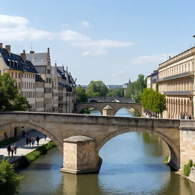 Stone Bridge over River in European City