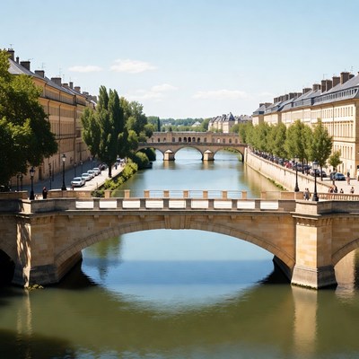 Stone Bridge over River in Historic City