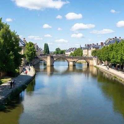 Stone Bridge over River with Trees