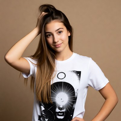 Young woman hand in hair smiling