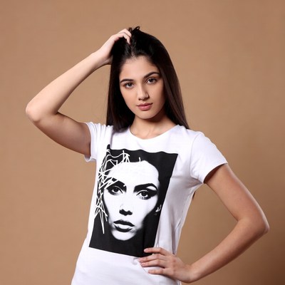 Woman posing with graphic print t-shirt