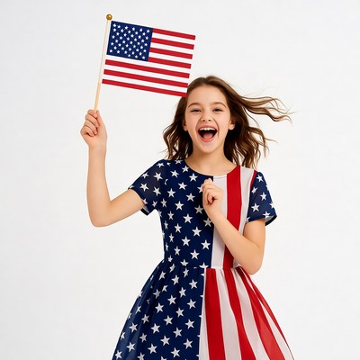 Girl holding American flag