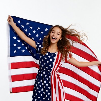 Girl holding American flag