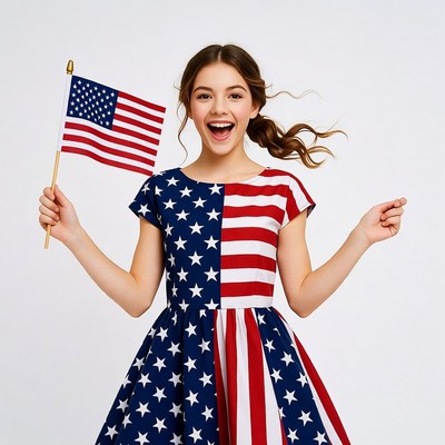 Girl holding American flag