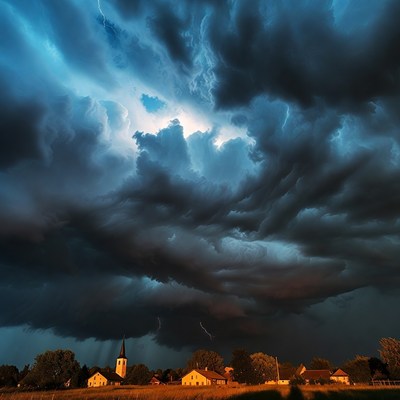 Lightning Storm Over Church Village