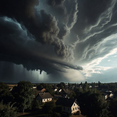 Dark Storm Clouds Over Village
