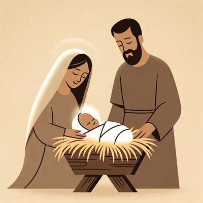 Holy Family with Baby Jesus in Manger