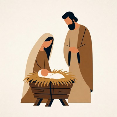 Mary and Joseph with Baby Jesus in Manger