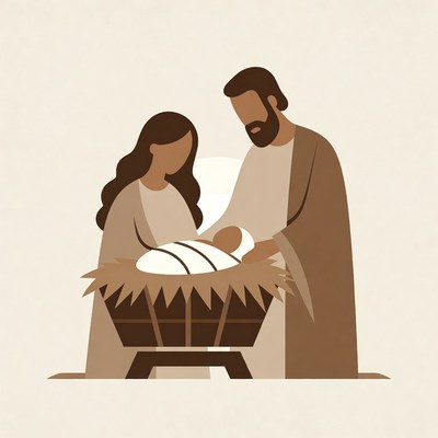 Holy Family with Baby Jesus in Manger