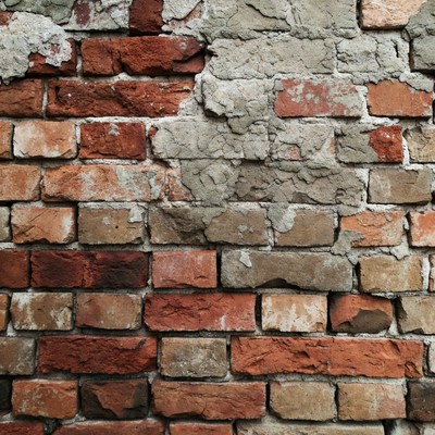 Peeling Plaster on Old Brick Wall