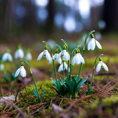 Snowdrops in Forest Moss