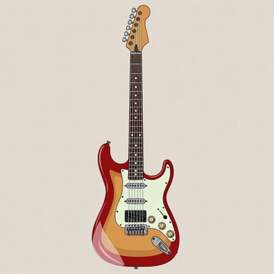 Red Fender Stratocaster Guitar Illustration