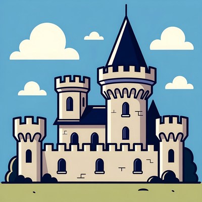 Cartoon Medieval Castle with Towers