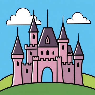Pink Fairy Tale Castle Illustration
