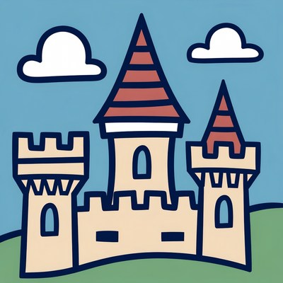 Cartoon Castle on Green Hill