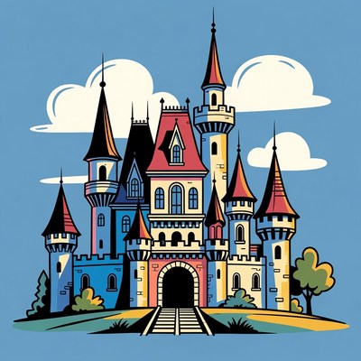 Colorful Cartoon Castle Illustration