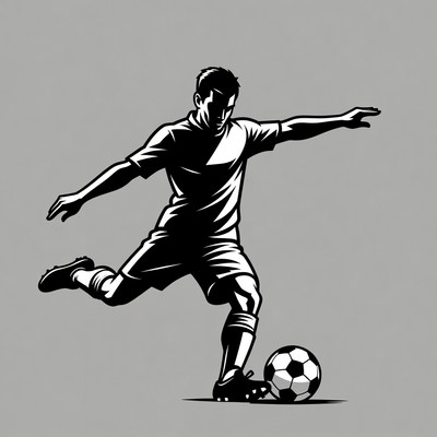 Soccer player kicking ball silhouette