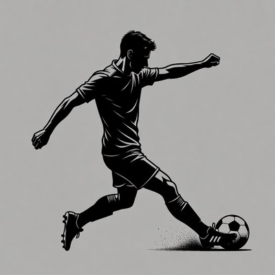 Soccer player kicking ball silhouette
