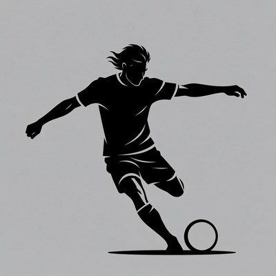 Silhouette of soccer player kicking ball